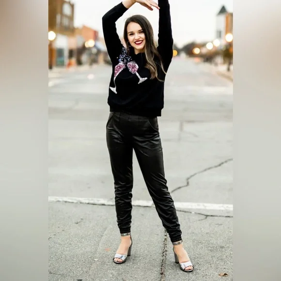 💐Spanx 20283 Black Leather-Like Jogger - Picture 2 of 4